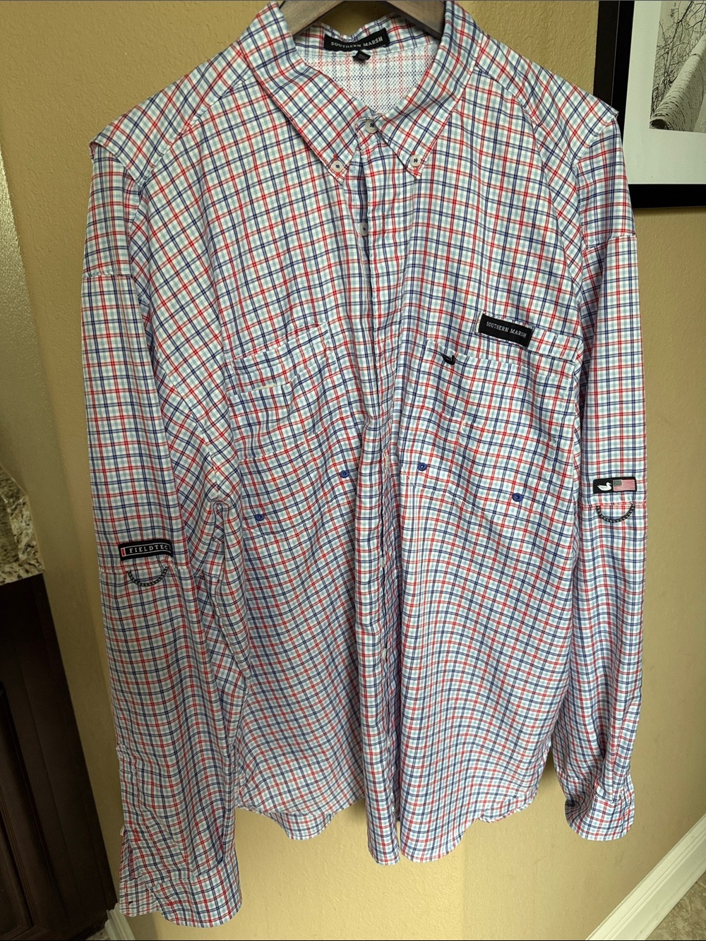 Southern Marsh Men's Long-Sleeve Plaid Shirt - Blue, Red & White